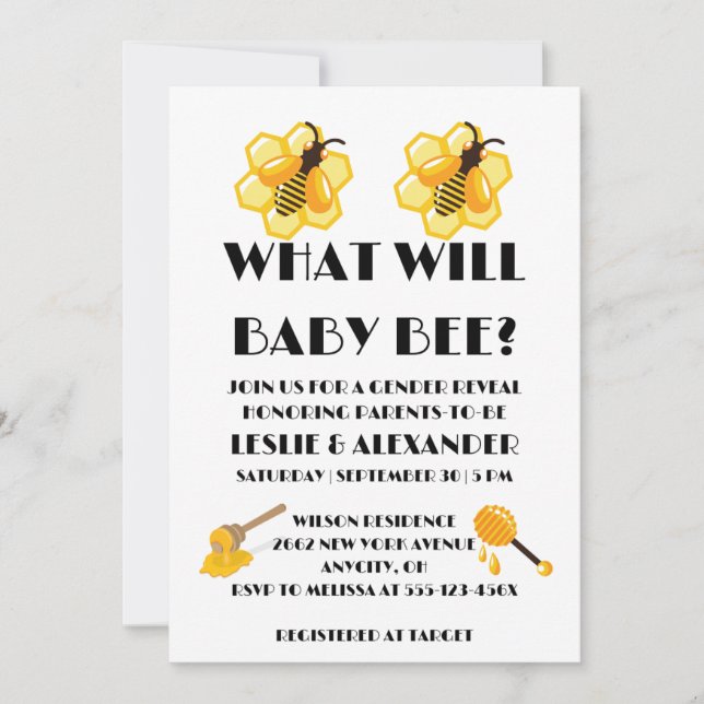 What Will Baby Bee Gender Reveal Invitation (Front)
