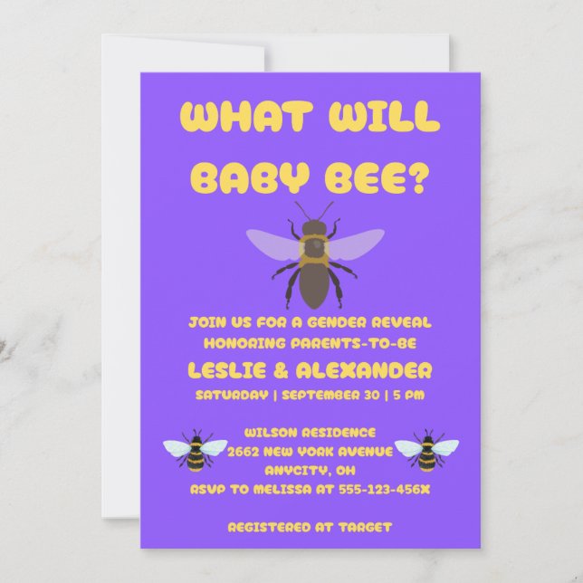 What Will Baby Bee Gender Reveal Invitation (Front)