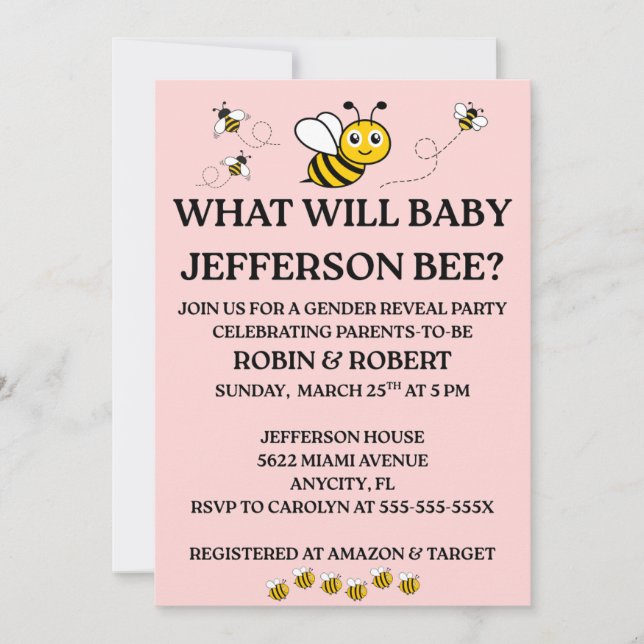What Will Baby Bee Gender Reveal Invitation (Front)