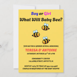 What Will Baby Bee Gender Reveal Invitation