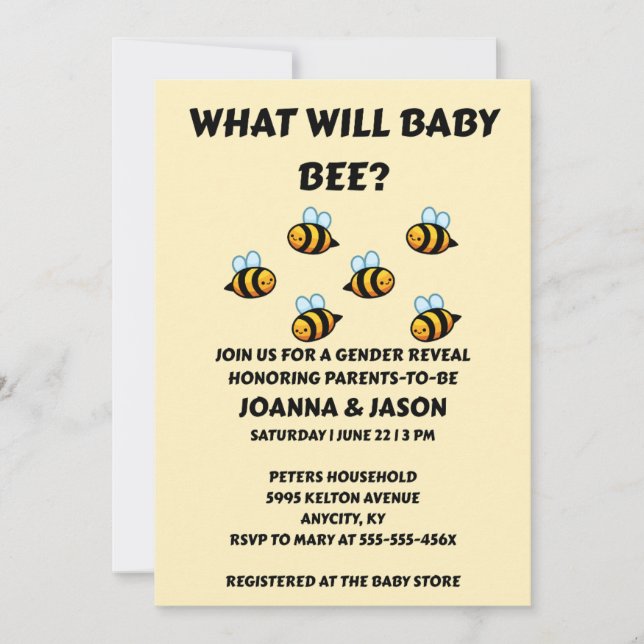 What Will Baby Bee Gender Reveal Invitation (Front)
