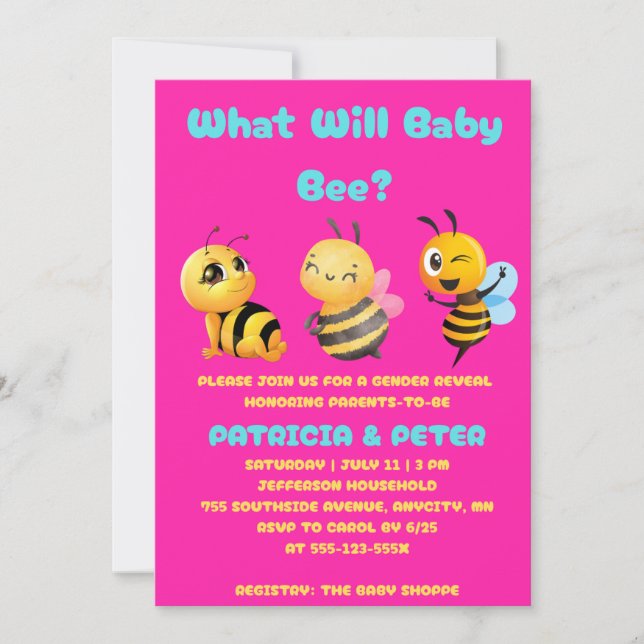 What Will Baby Bee Gender Reveal Invitation (Front)