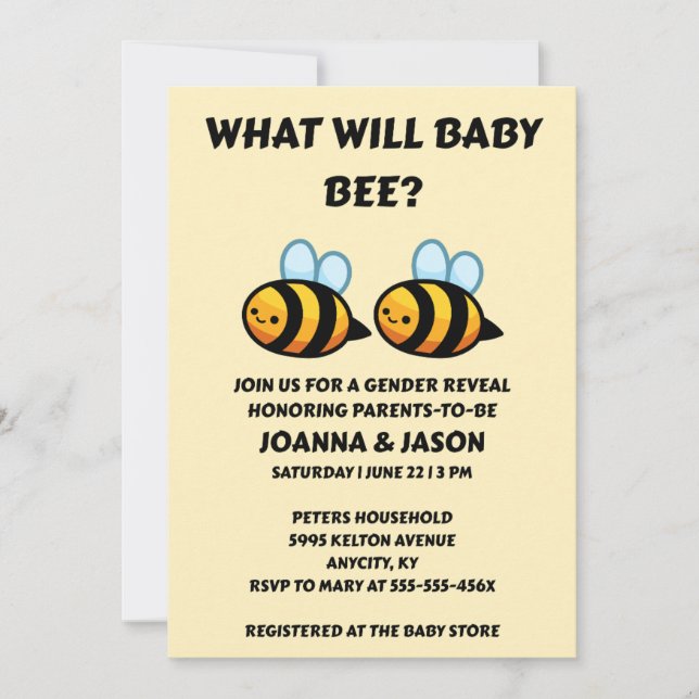 What Will Baby Bee Gender Reveal  Invitation (Front)