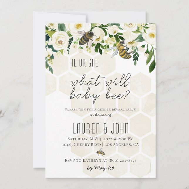 What Will Baby Bee Gender Reveal Invitation (Front)