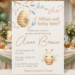 What Will Baby Bee Gender Reveal Invitation