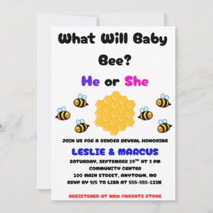 What Will Baby Bee Gender Reveal Invitation