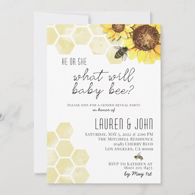 What Will Baby Bee Gender Reveal Invitation (Front)