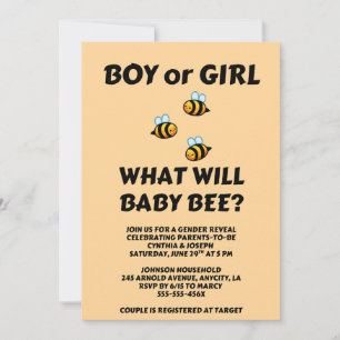 What Will Baby Bee Gender Reveal Invitation