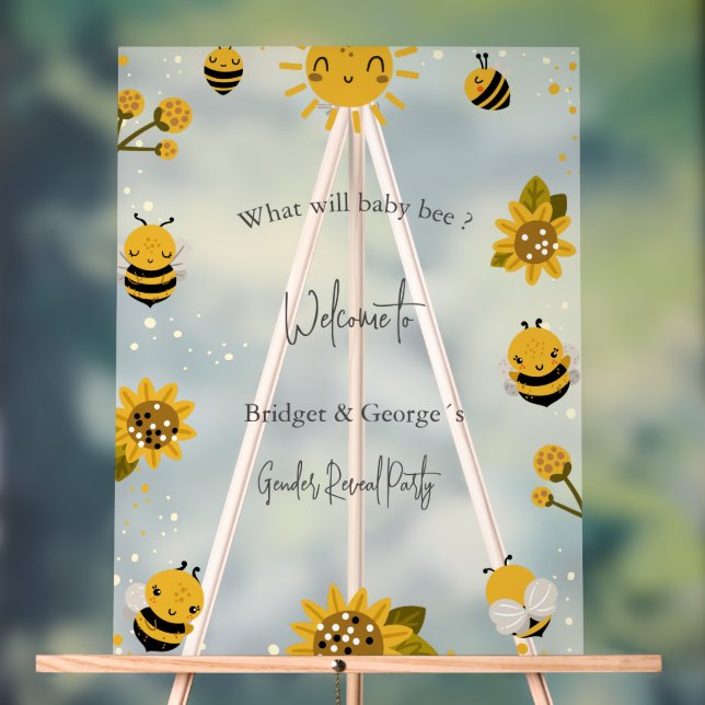what will baby bee gender reveal party frosted acrylic sign (Neutral)