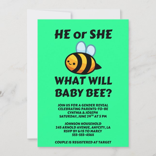 What Will Baby Bee gender reveal party Invitation (Front)
