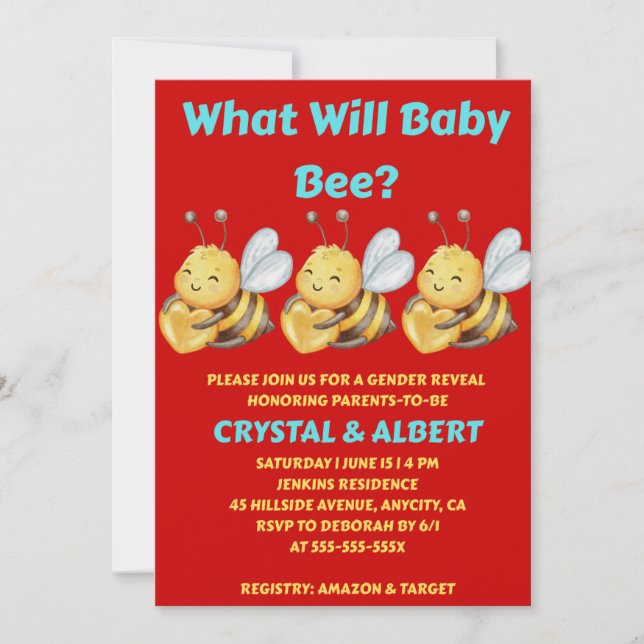 What Will Baby Bee gender reveal party Invitation (Front)