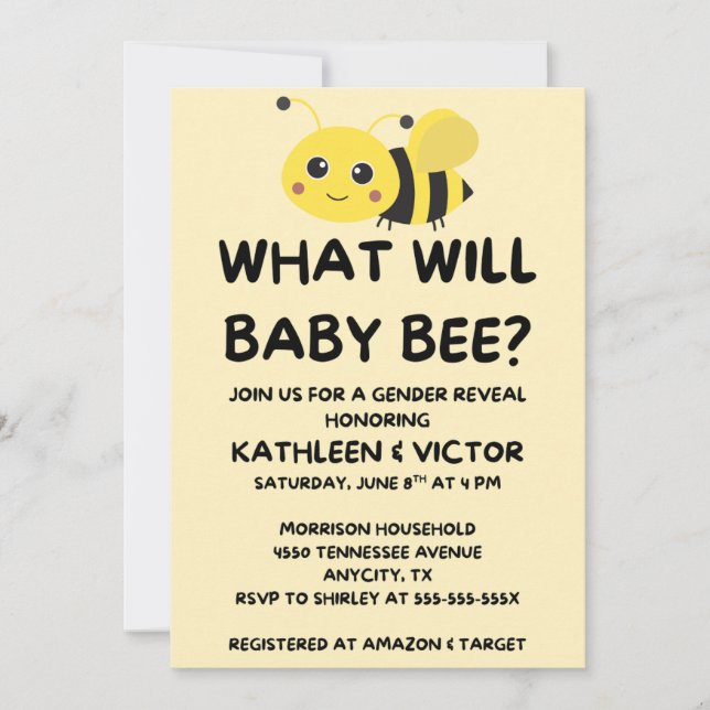 What Will Baby Bee gender reveal party Invitation (Front)