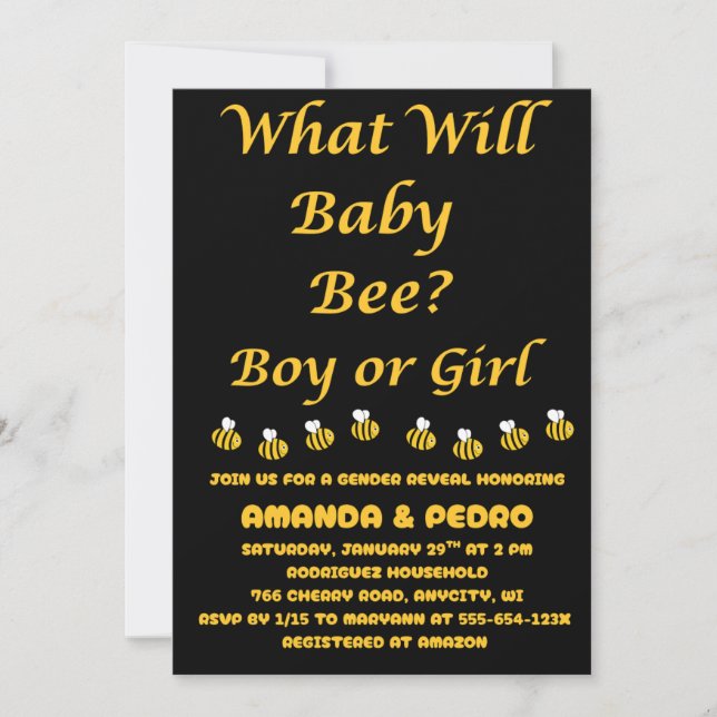What Will Baby Bee gender reveal party Invitation (Front)