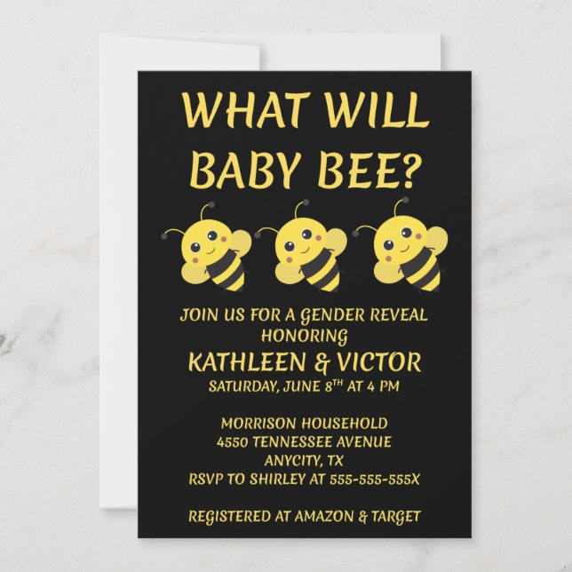 What Will Baby Bee gender reveal party Invitation (Front)