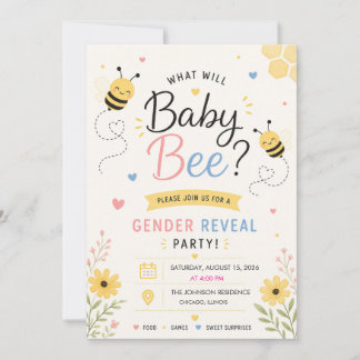 What Will Baby Bee Gender Reveal Party Invitation