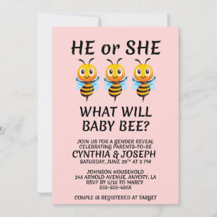 What Will Baby Bee Gender Reveal Party Invitation