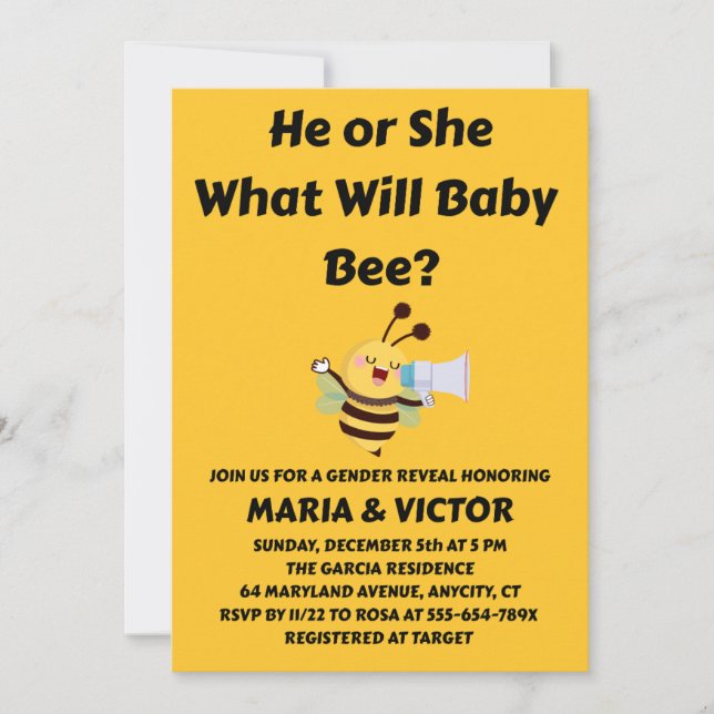 What Will Baby Bee gender reveal party Invitation (Front)