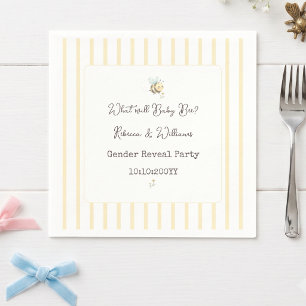  What Will Baby Bee? Gender Reveal Preppy Yellow  Napkin