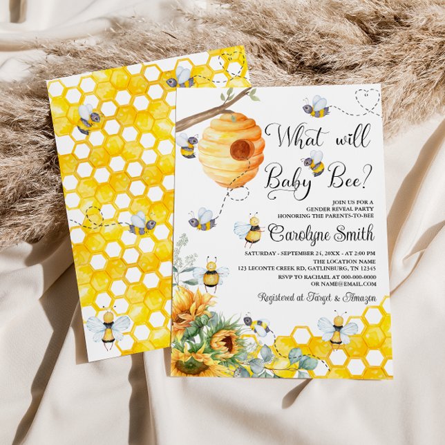 What Will Baby Bee Gender Reveal Sunflower Party Invitation (Creator Uploaded)
