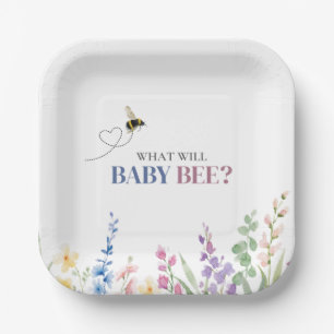 What Will Baby Bee? Pink Blue Gender Reveal  Paper Plate