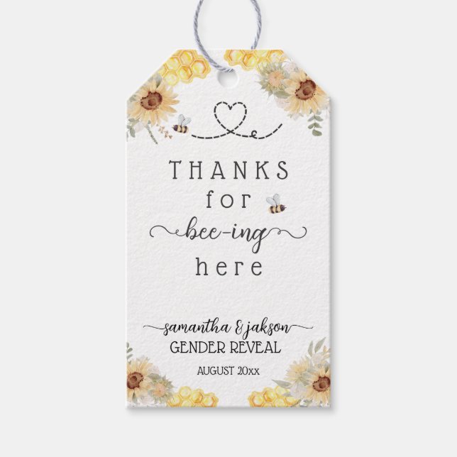 What will baby bee sunflower Gender Reveal Gift Tags (Front)