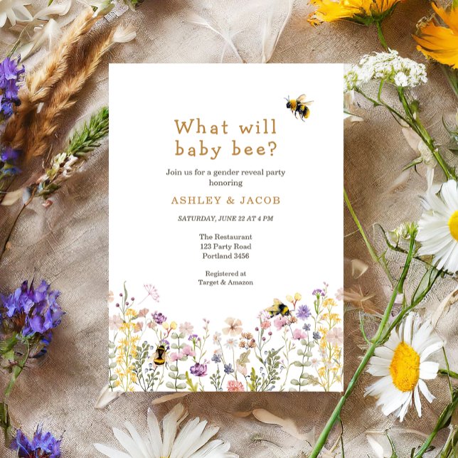 What will Baby Bee Wildflower Gender Reveal Invitation (Creator Uploaded)