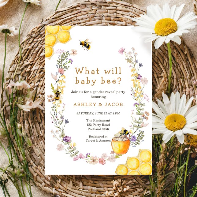 What will Baby Bee Wildflower Gender Reveal Invitation (Creator Uploaded)