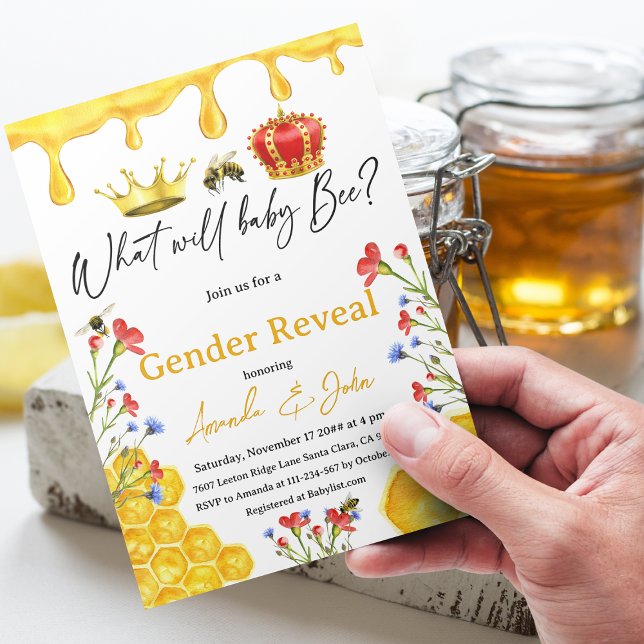 What Will Baby Bee Yellow Floral Gender Reveal Invitation (Creator Uploaded)