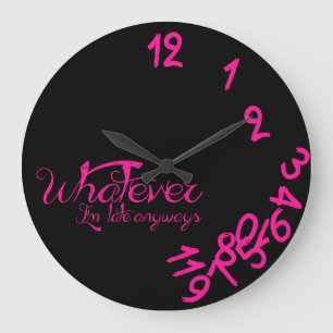 Whatever Clock - Hot Pink and Black Wall Clock