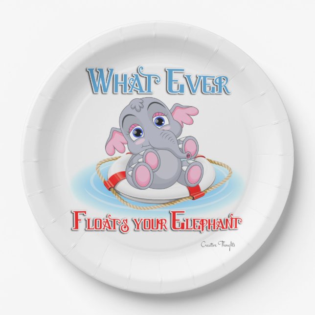 Whatever Floats Your Baby Elephant Paper Plate (Front)