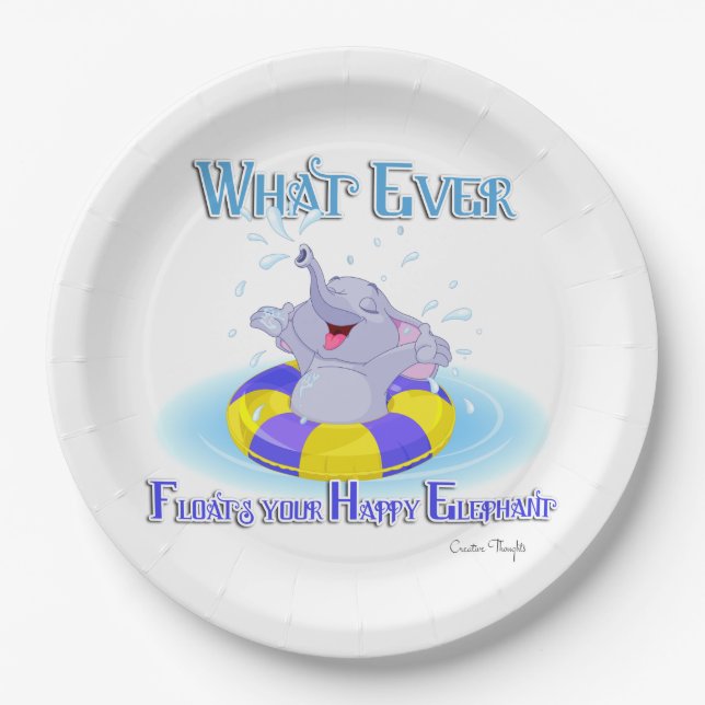 Whatever Floats Your Happy Elephant Paper Plate (Front)