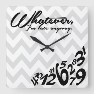whatever - grey and white chevron square wall clock