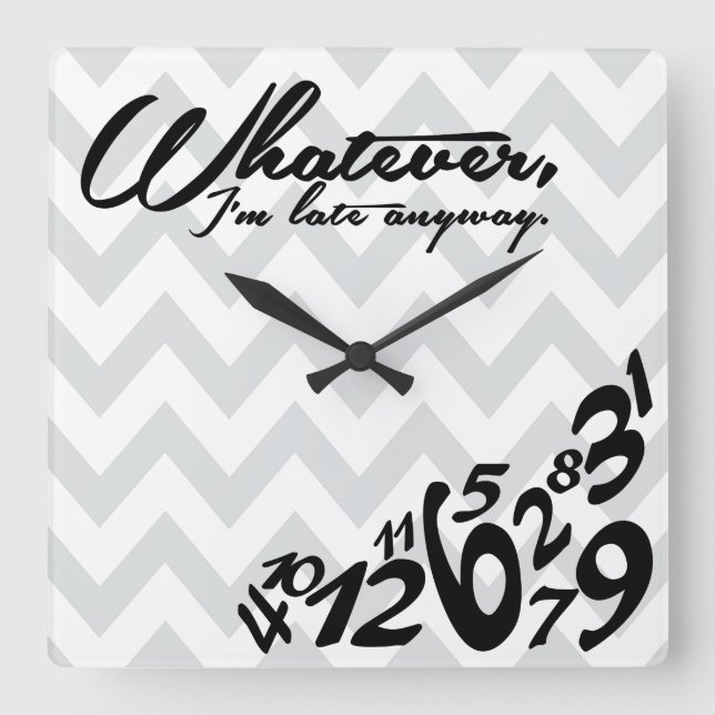 whatever - grey and white chevron square wall clock (Front)