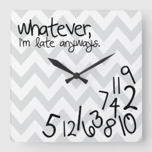 whatever - grey and white chevron square wall clock