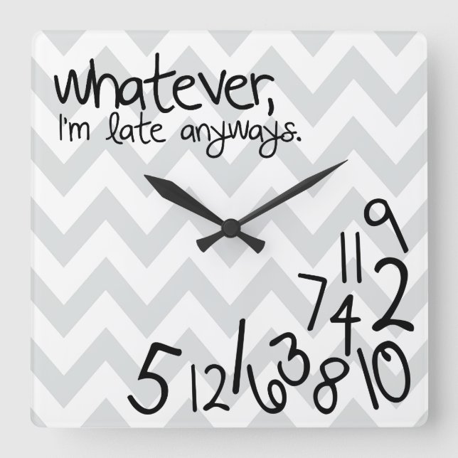 whatever - grey and white chevron square wall clock (Front)