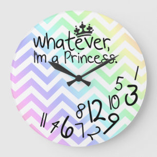 Whatever, I'm a Princess - rainbow chevron pattern Large Clock