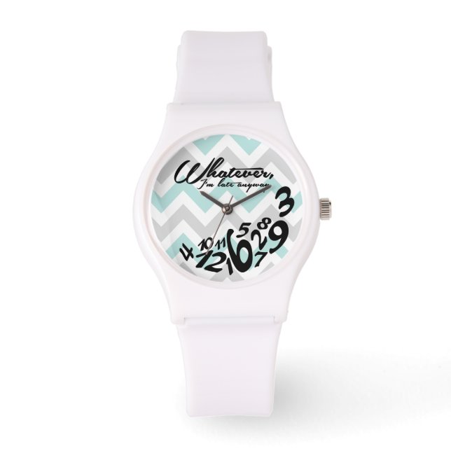 whatever, I'm late anyway - blue and grey chevron Watch (Front)