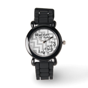 Whatever, I'm late anyways - grey & white chevron Watch