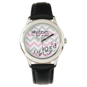 Whatever, I'm late anyways - pink and grey chevron Watch