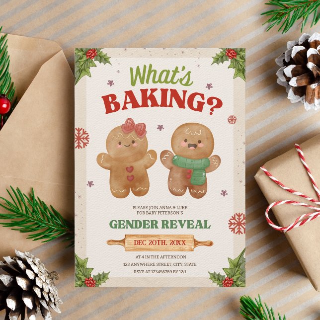 What's baking Christmas Gender Reveal Gingerbread Invitation (What's baking)