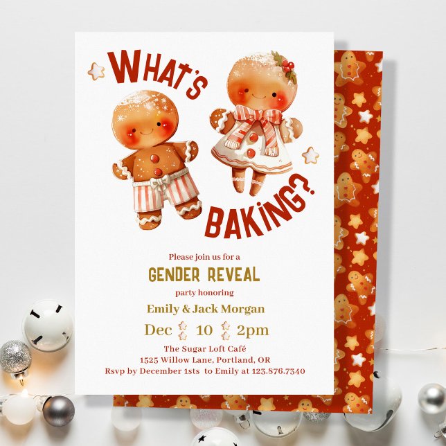 What's Baking Christmas Red & White Gender Reveal Invitation (Creator Uploaded)
