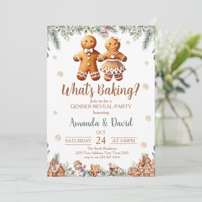 What's Baking Gingerbread Gender Reveal Invitation (Standing Front)