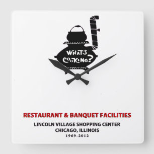 What's Cooking, Lincoln Village Centre, Chigago Square Wall Clock