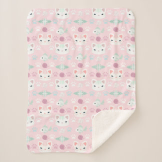 What's Cool, Kitty Cat in Pink and Mint Sherpa Blanket