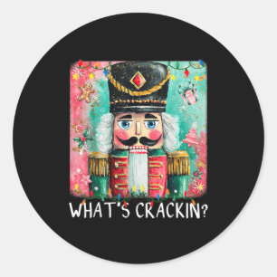 Whats Crackin Christmas Nutcracker Funny Xmas Men  Classic Round Sticker