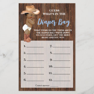 What's In Diaper Bag AA Cowboy Shower Game Card