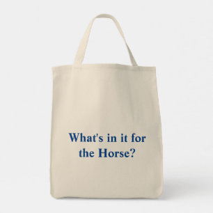 "What's in it" tote bag with logo on reverse.