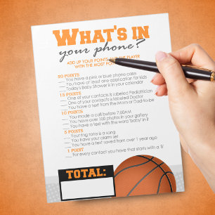 What's In Your Phone Basketball Baby Shower Game Notepad