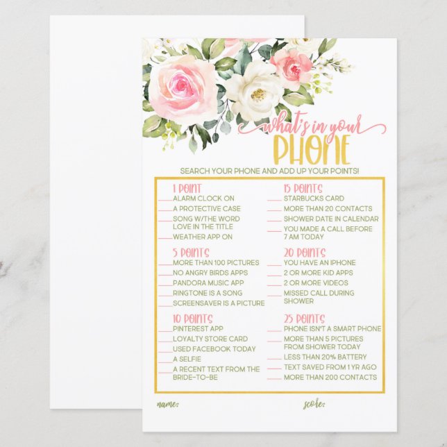 What's in Your Phone - Pink Floral & Gold (Front/Back)