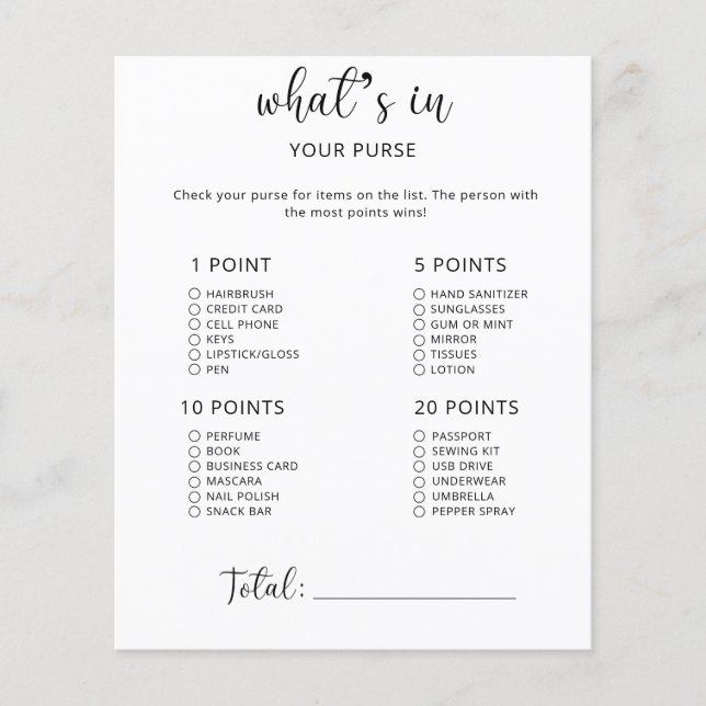 Whats in your purse baby shower (Front)